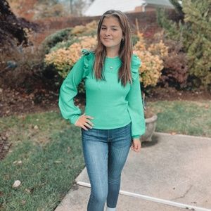 Shoulder Ruffle Crew Neck Sweater